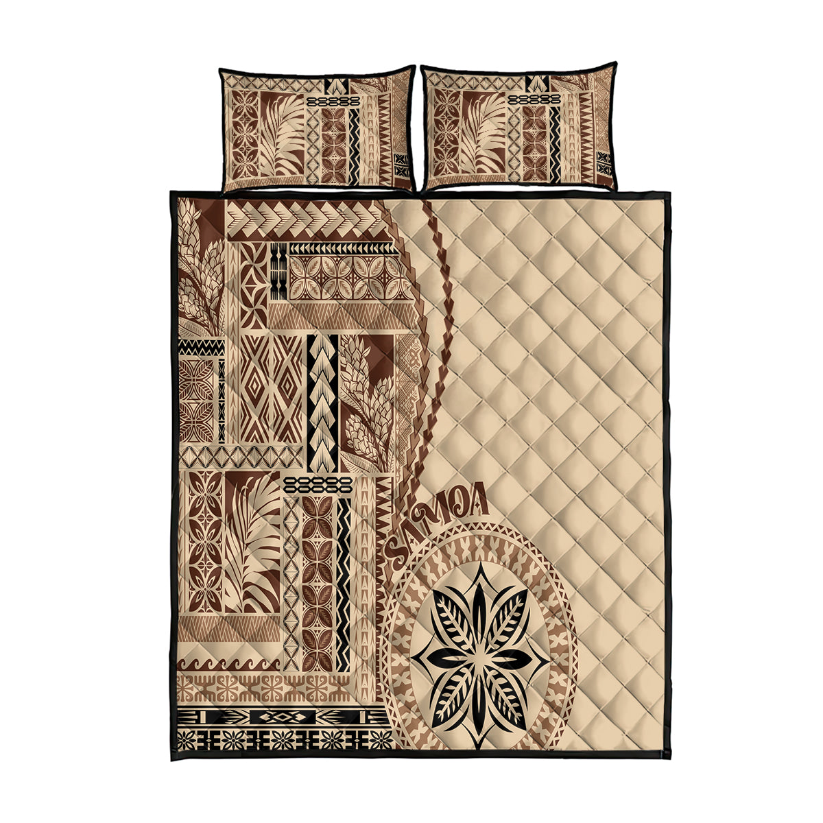 Samoa Siapo Motif Quilt Bed Set Classic Style LT7 Beige - Polynesian Pride