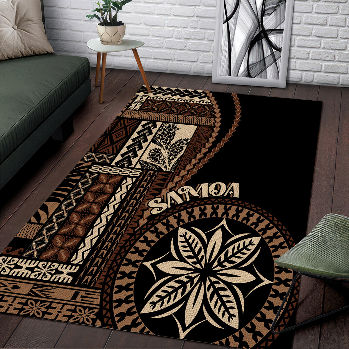 Samoa Siapo Motif Area Rug Classic Style - Black Ver LT7 Black - Polynesian Pride