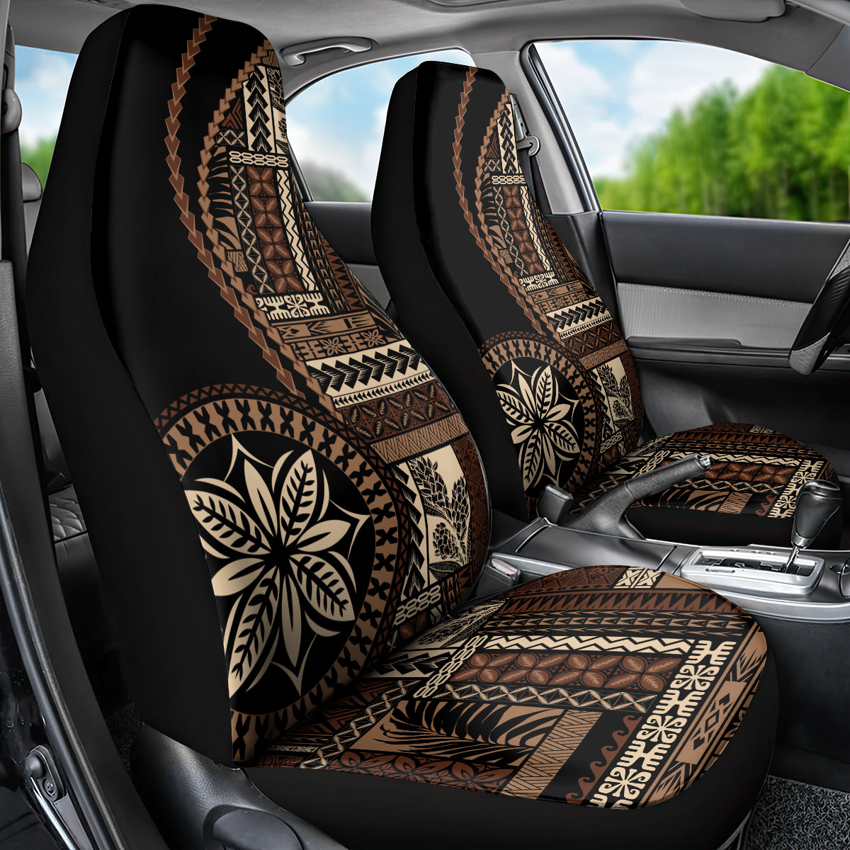 Samoa Siapo Motif Car Seat Cover Classic Style - Black Ver LT7 - Polynesian Pride