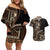 Samoa Siapo Motif Couples Matching Off Shoulder Short Dress and Hawaiian Shirt Classic Style - Black Ver LT7 Black - Polynesian Pride
