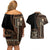 Samoa Siapo Motif Couples Matching Off Shoulder Short Dress and Hawaiian Shirt Classic Style - Black Ver LT7 - Polynesian Pride