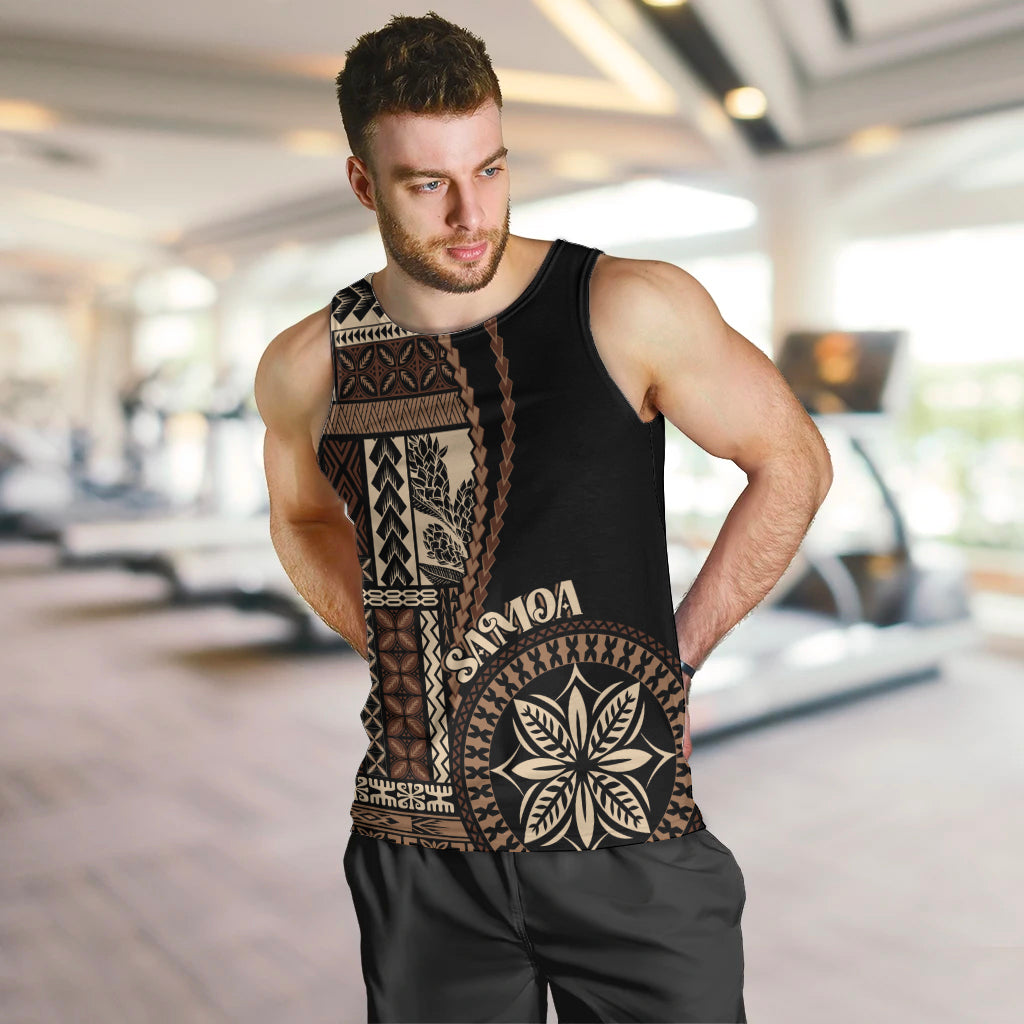 Samoa Siapo Motif Men Tank Top Classic Style - Black Ver LT7 Black - Polynesian Pride