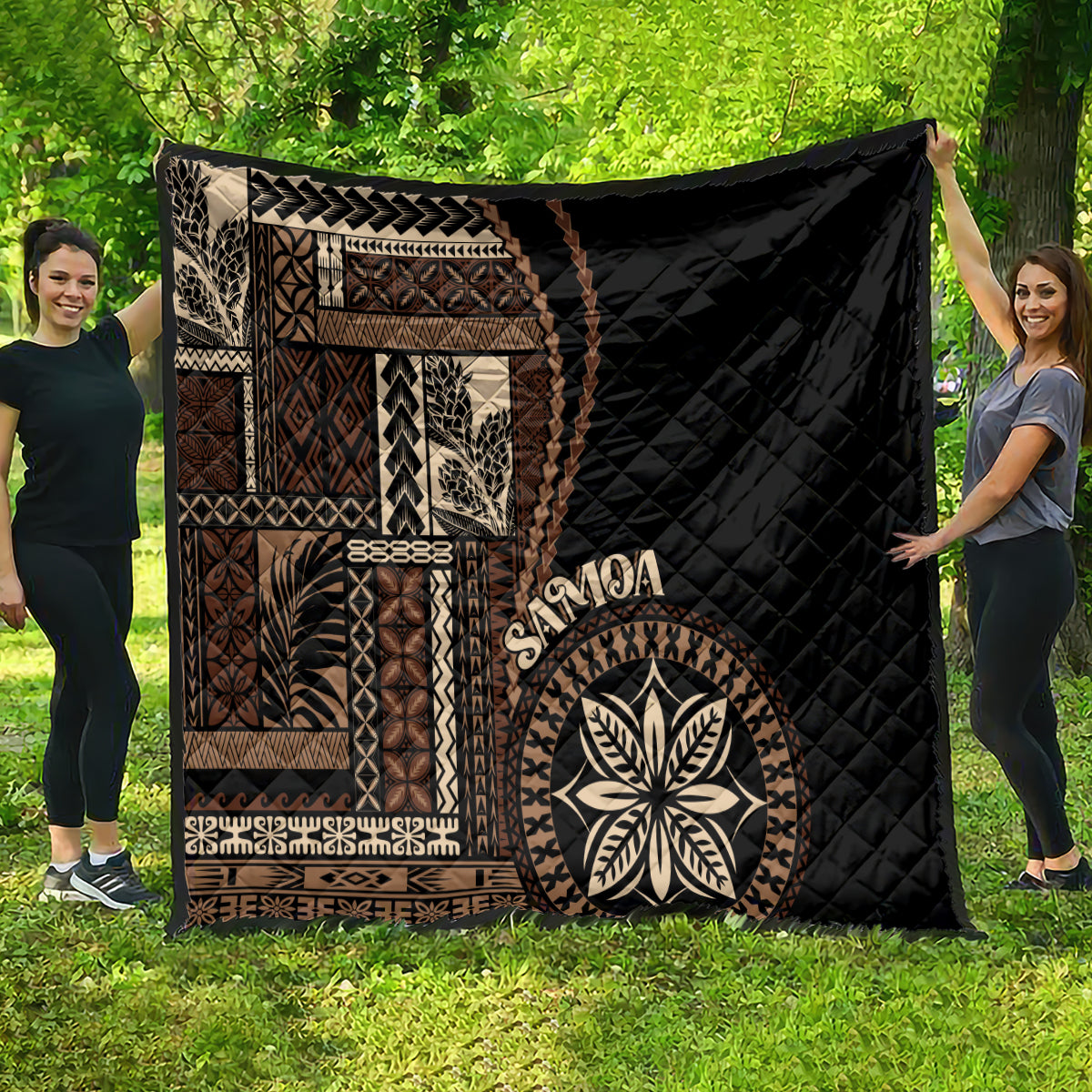 Samoa Siapo Motif Quilt Classic Style - Black Ver LT7 - Polynesian Pride
