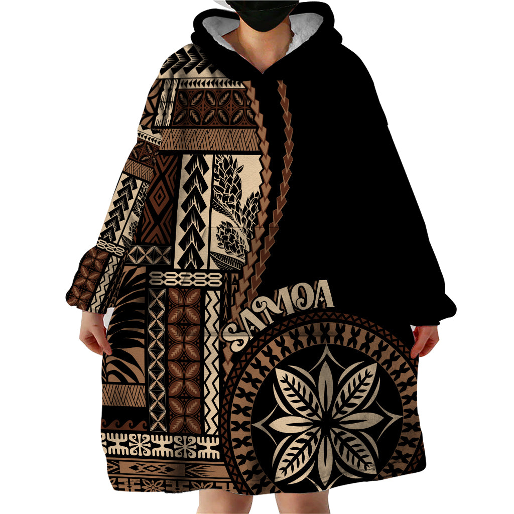 Samoa Siapo Motif Wearable Blanket Hoodie Classic Style - Black Ver LT7 - Polynesian Pride