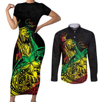 Personalised Reggae Jawaiian Festive Couples Matching Short Sleeve Bodycon Dress and Long Sleeve Button Shirt Mix Polynesian