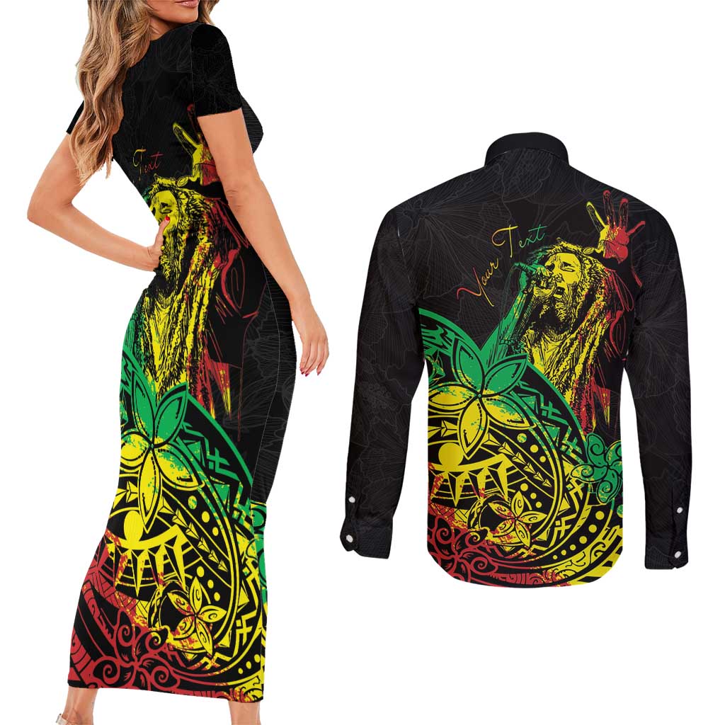Personalised Reggae Jawaiian Festive Couples Matching Short Sleeve Bodycon Dress and Long Sleeve Button Shirt Mix Polynesian
