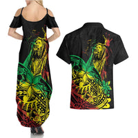 Personalised Reggae Jawaiian Festive Couples Matching Summer Maxi Dress and Hawaiian Shirt Mix Polynesian