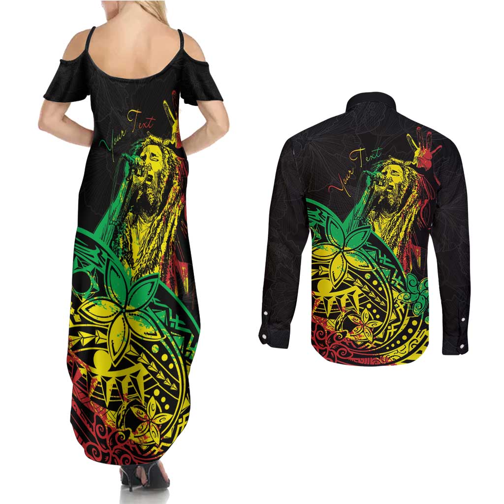 Personalised Reggae Jawaiian Festive Couples Matching Summer Maxi Dress and Long Sleeve Button Shirt Mix Polynesian