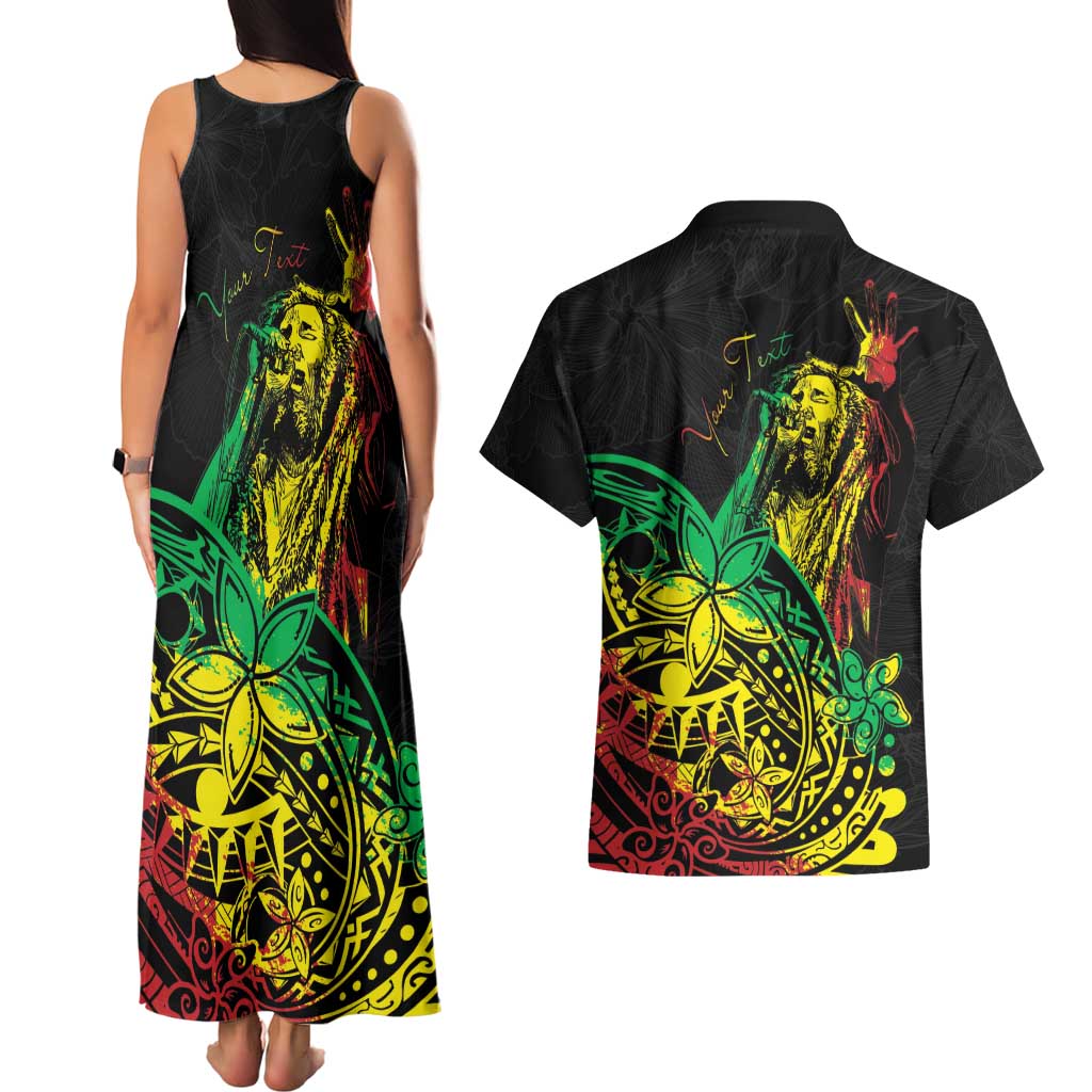 Personalised Reggae Jawaiian Festive Couples Matching Tank Maxi Dress and Hawaiian Shirt Mix Polynesian