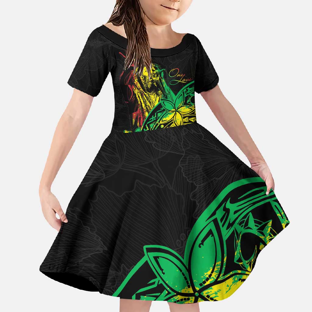 Personalised Reggae Jawaiian Festive Family Matching Long Sleeve Bodycon Dress and Hawaiian Shirt Mix Polynesian LT7 Daughter's Dress Reggae - Polynesian Pride