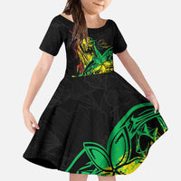 Personalised Reggae Jawaiian Festive Family Matching Long Sleeve Bodycon Dress and Hawaiian Shirt Mix Polynesian LT7 Daughter's Dress Reggae - Polynesian Pride