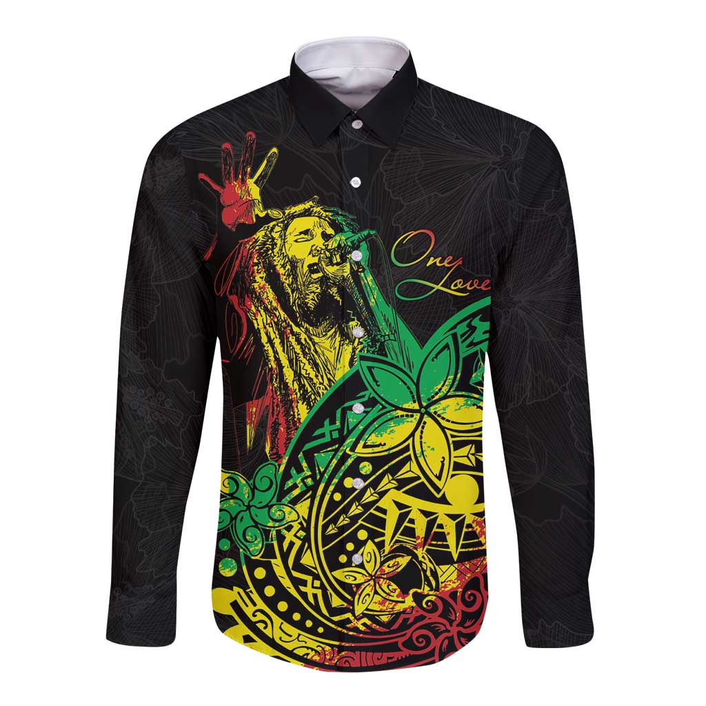 Personalised Reggae Jawaiian Festive Long Sleeve Button Shirt Mix Polynesian