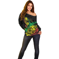 Personalised Reggae Jawaiian Festive Off Shoulder Sweater Mix Polynesian