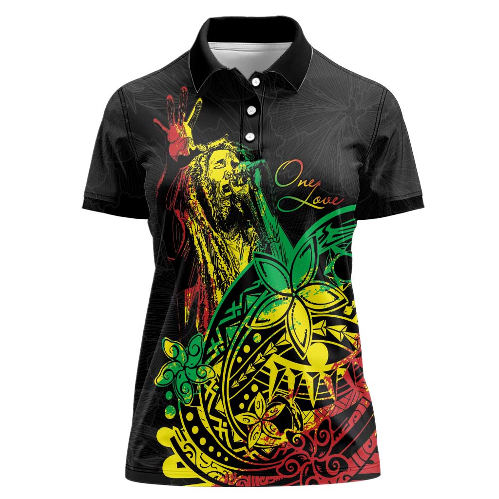 Personalised Reggae Jawaiian Festive Women Polo Shirt Mix Polynesian