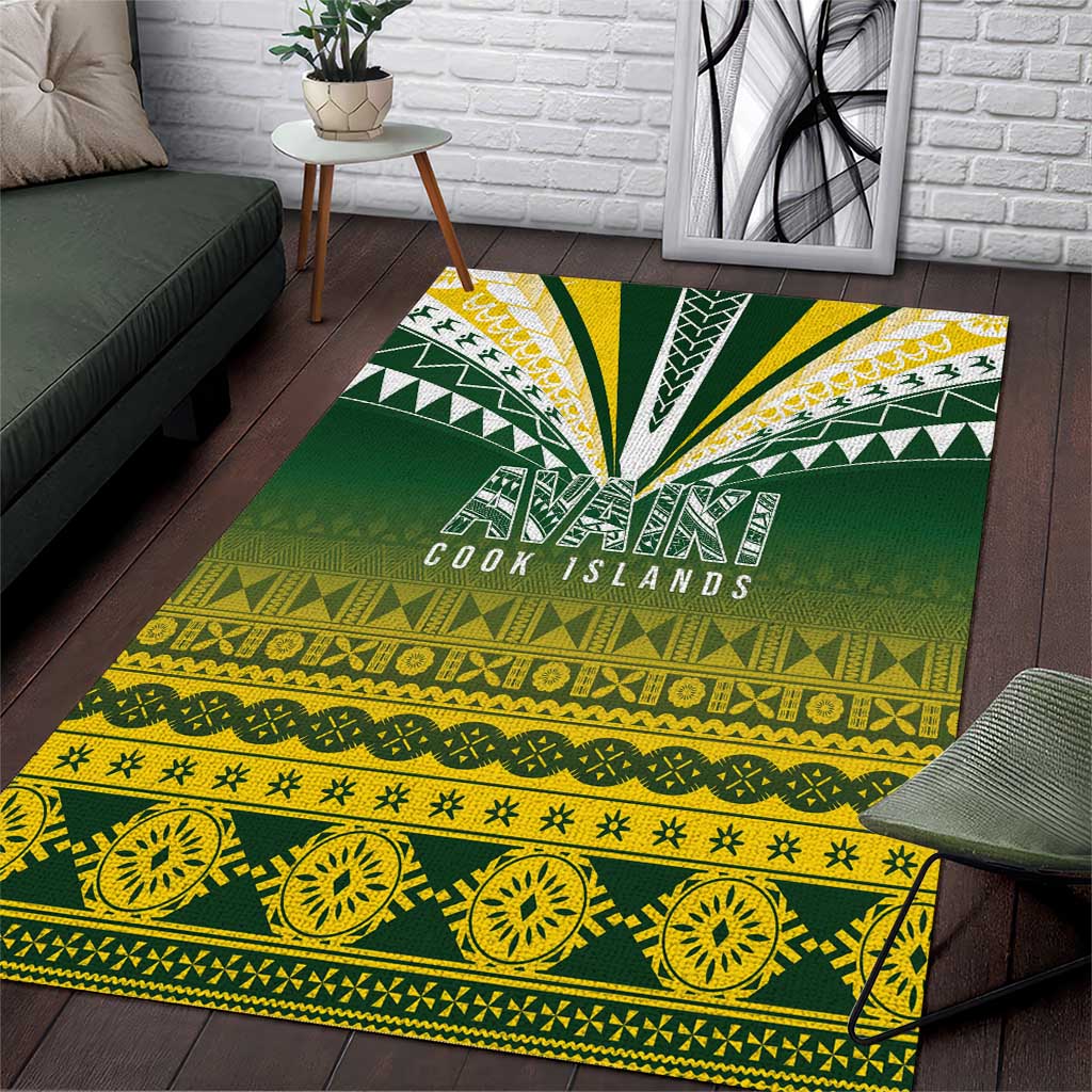 Cook Islands Rugby Area Rug Kuki Avaiki LT7 Yellow Green - Polynesian Pride