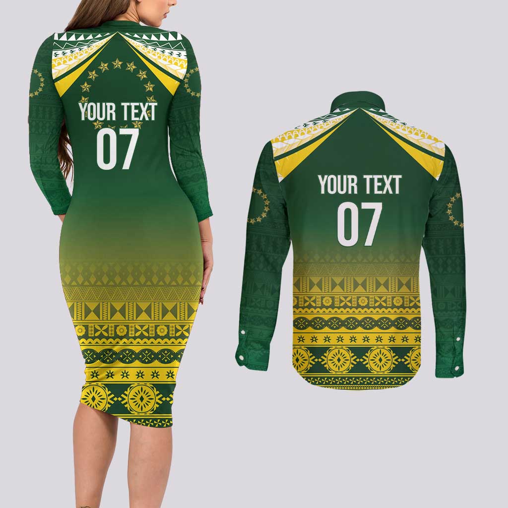 Cook Islands Rugby Custom Couples Matching Long Sleeve Bodycon Dress and Long Sleeve Button Shirt Kuki Avaiki LT7 - Polynesian Pride