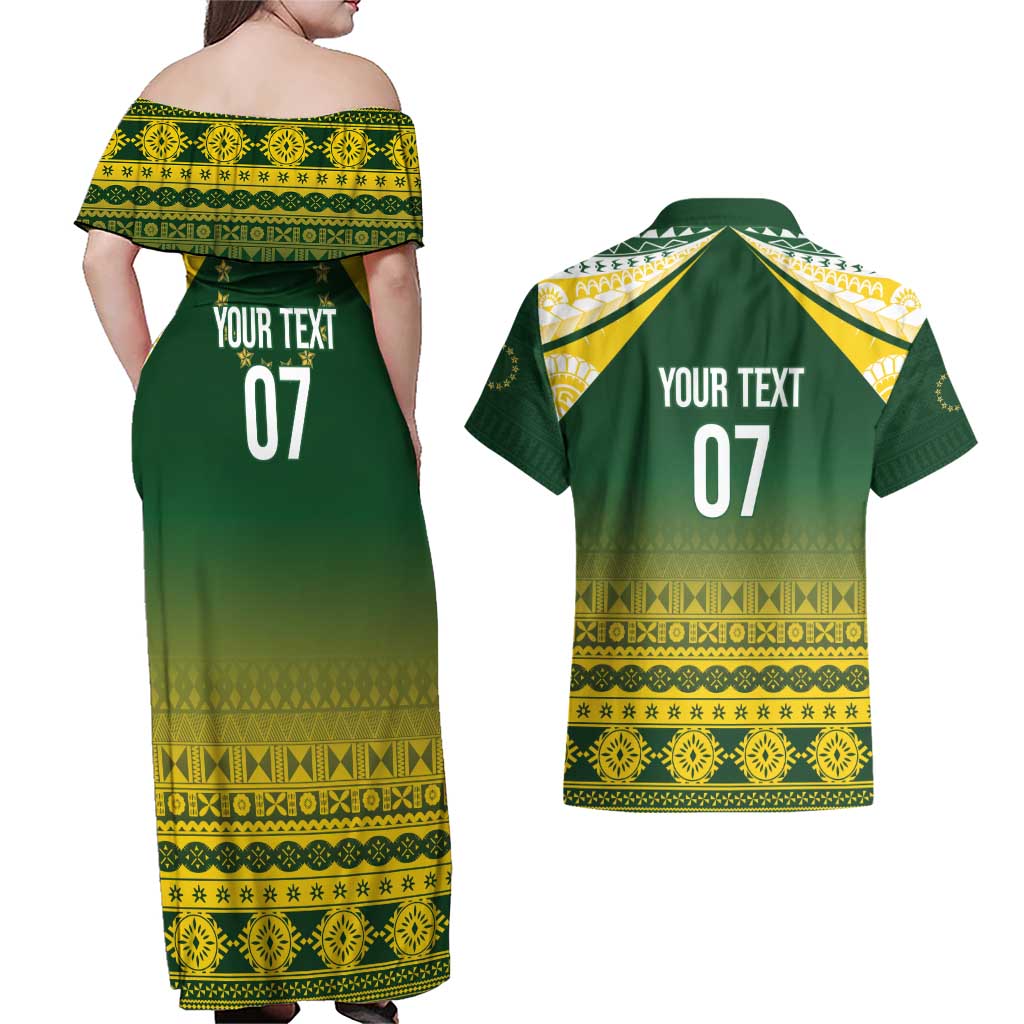 Cook Islands Rugby Custom Couples Matching Off Shoulder Maxi Dress and Hawaiian Shirt Kuki Avaiki - Polynesian Pride