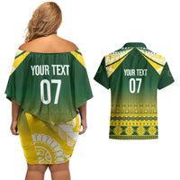 Cook Islands Rugby Custom Couples Matching Off Shoulder Short Dress and Hawaiian Shirt Kuki Avaiki - Polynesian Pride