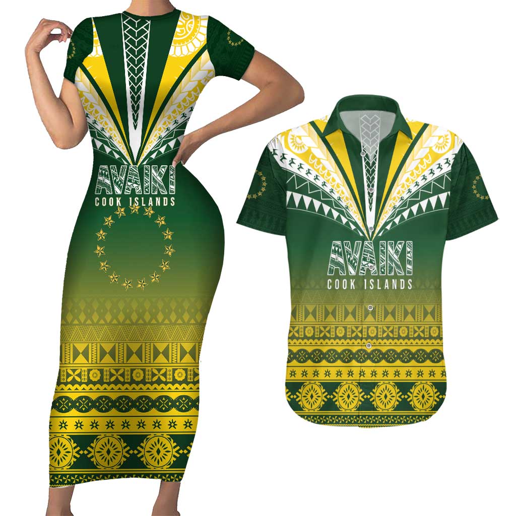 Cook Islands Rugby Custom Couples Matching Short Sleeve Bodycon Dress and Hawaiian Shirt Kuki Avaiki - Polynesian Pride