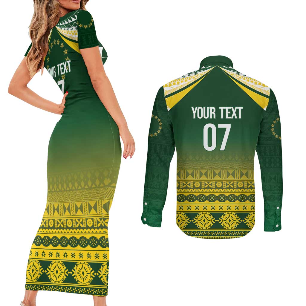 Cook Islands Rugby Custom Couples Matching Short Sleeve Bodycon Dress and Long Sleeve Button Shirt Kuki Avaiki LT7 - Polynesian Pride