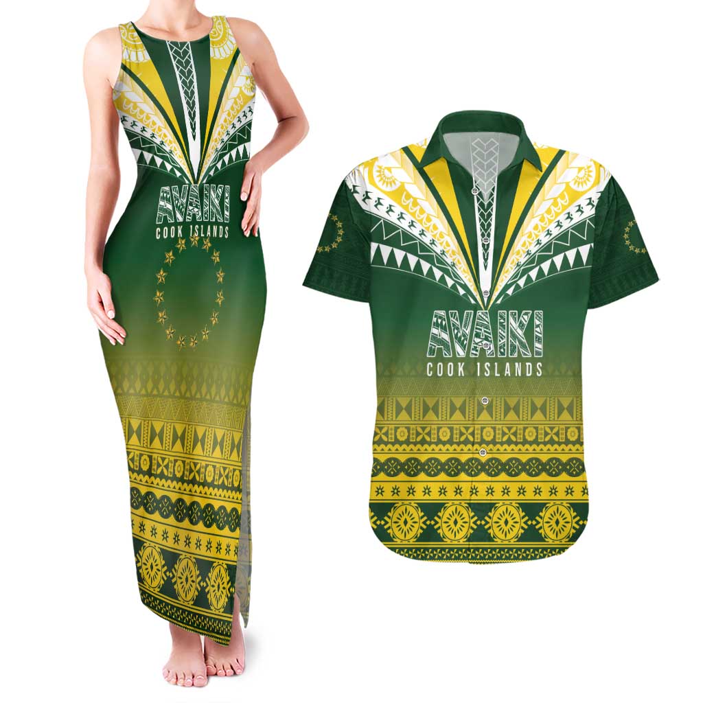 Cook Islands Rugby Custom Couples Matching Tank Maxi Dress and Hawaiian Shirt Kuki Avaiki - Polynesian Pride