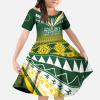 Cook Islands Rugby Custom Family Matching Puletasi and Hawaiian Shirt Kuki Avaiki LT7 Daughter's Dress Yellow Green - Polynesian Pride