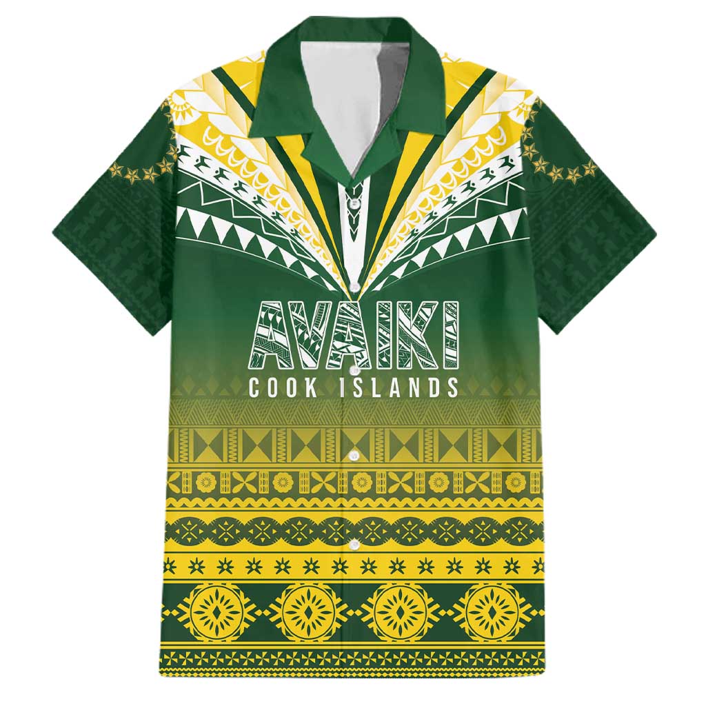 Cook Islands Rugby Custom Family Matching Puletasi and Hawaiian Shirt Kuki Avaiki LT7 Dad's Shirt - Short Sleeve Yellow Green - Polynesian Pride