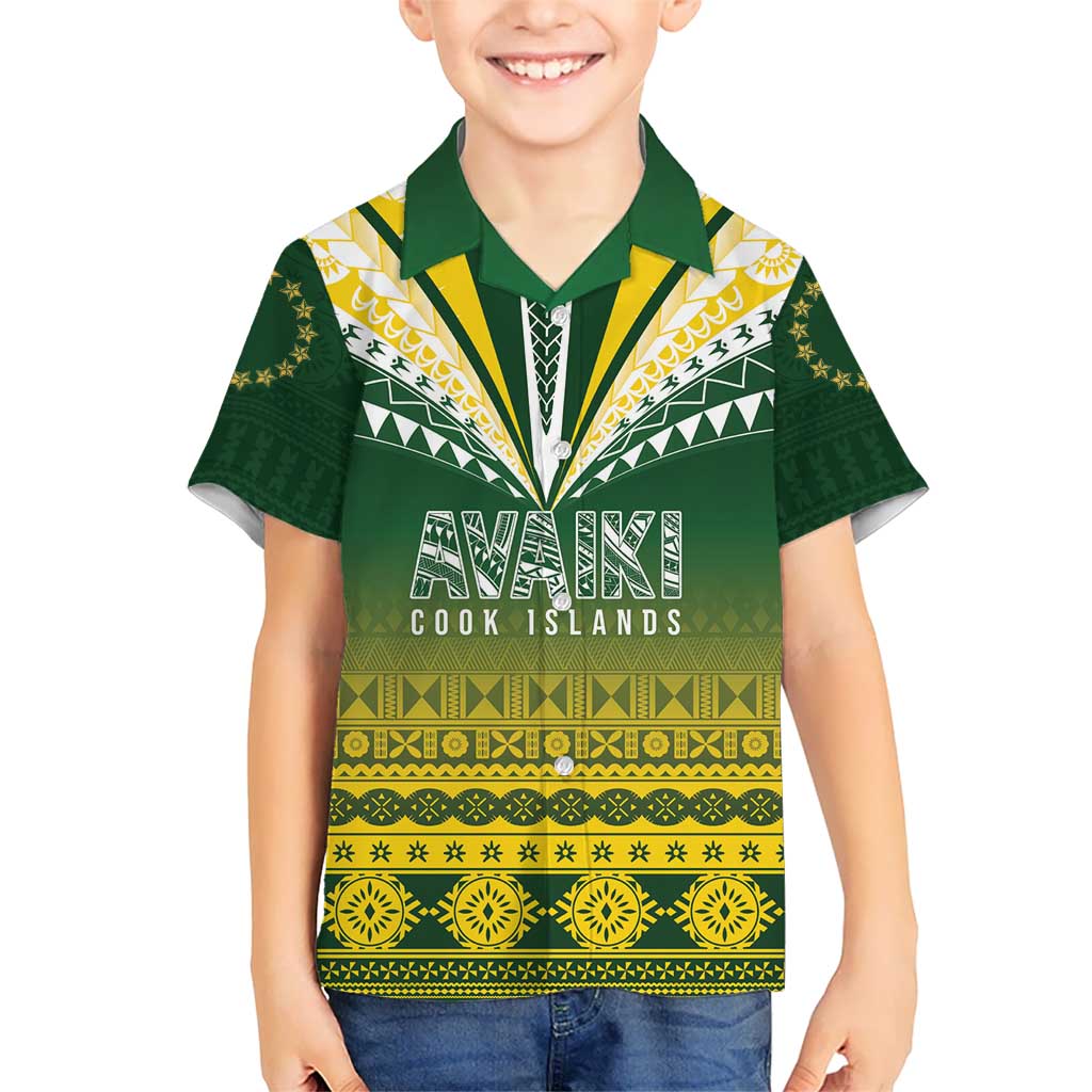 Cook Islands Rugby Custom Family Matching Puletasi and Hawaiian Shirt Kuki Avaiki LT7 Son's Shirt Yellow Green - Polynesian Pride