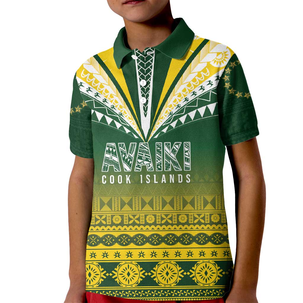 Cook Islands Rugby Custom Kid Polo Shirt Kuki Avaiki LT7 Kid Yellow Green - Polynesian Pride