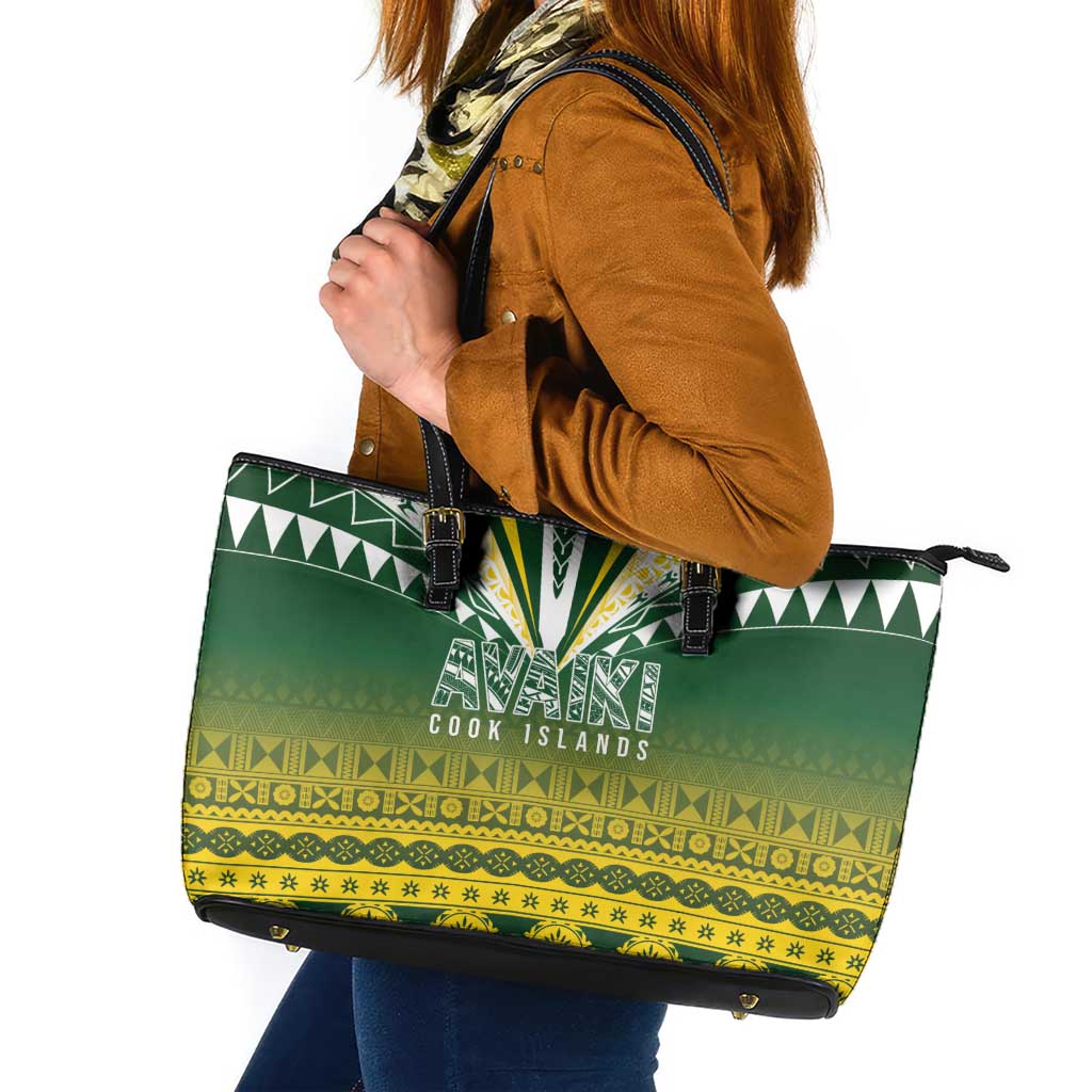 Cook Islands Rugby Leather Tote Bag Kuki Avaiki LT7 Yellow Green - Polynesian Pride