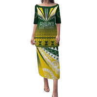 Cook Islands Rugby Custom Puletasi Kuki Avaiki LT7 Long Dress Yellow Green - Polynesian Pride