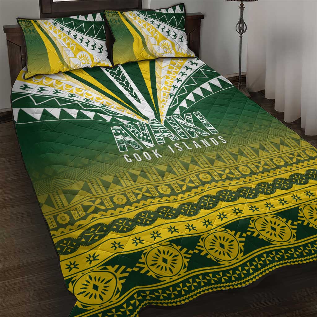Cook Islands Rugby Quilt Bed Set Kuki Avaiki LT7 Yellow Green - Polynesian Pride