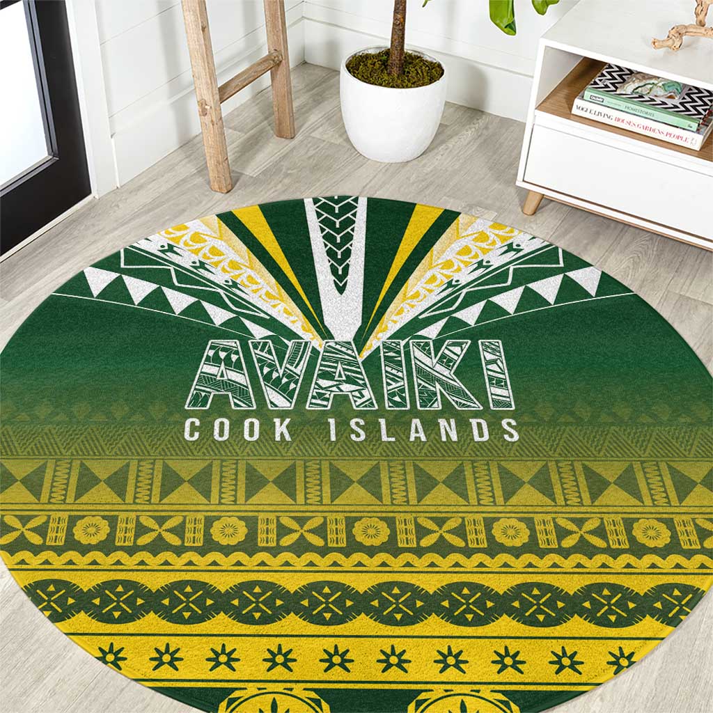 Cook Islands Rugby Round Carpet Kuki Avaiki LT7 Yellow Green - Polynesian Pride