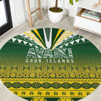 Cook Islands Rugby Round Carpet Kuki Avaiki LT7 Yellow Green - Polynesian Pride