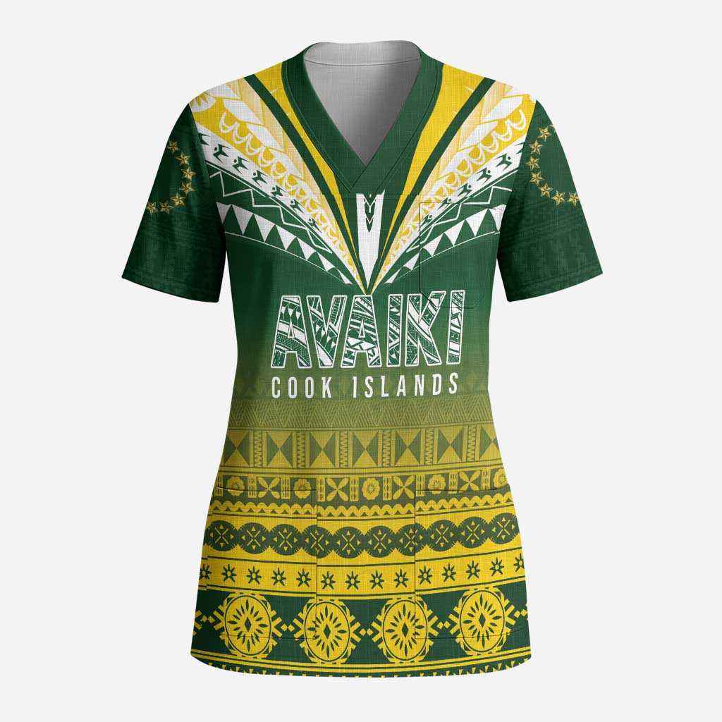 Cook Islands Rugby Custom Scrub Top Kuki Avaiki LT7 Adult Yellow Green - Polynesian Pride