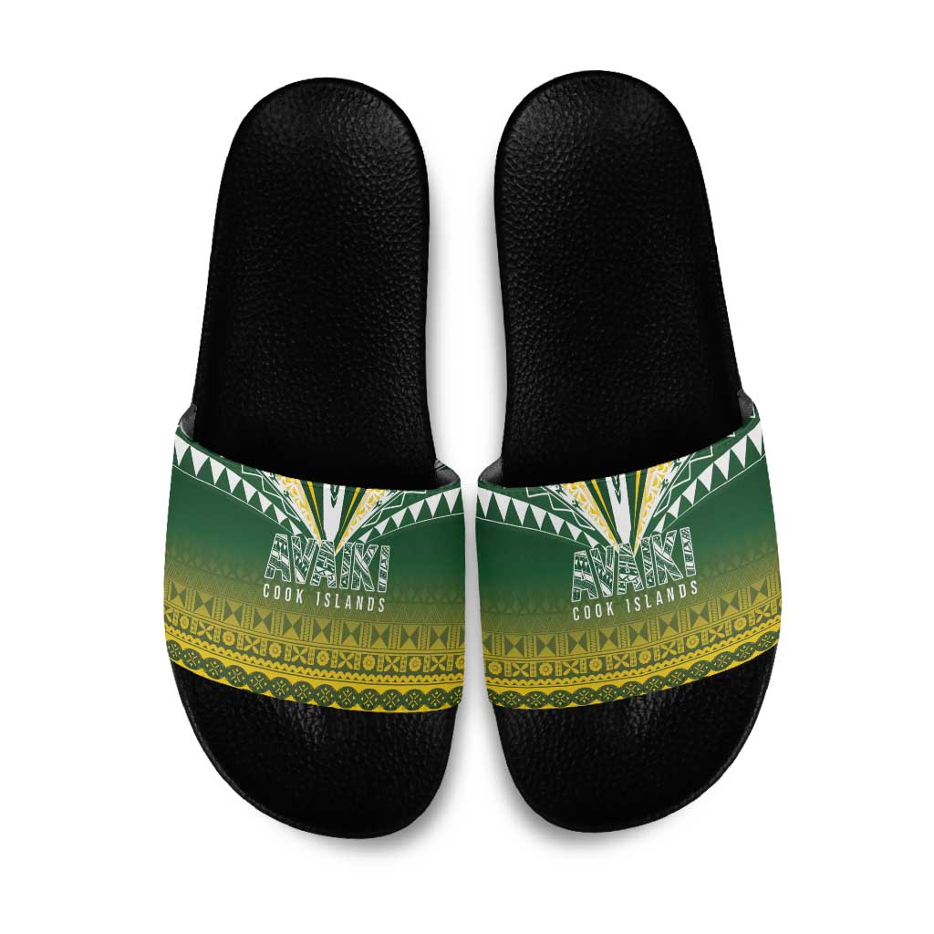 Cook Islands Rugby Slide Sandals Kuki Avaiki LT7 Yellow Green - Polynesian Pride