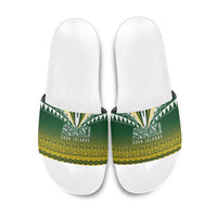Cook Islands Rugby Slide Sandals Kuki Avaiki LT7 Yellow Green - Polynesian Pride