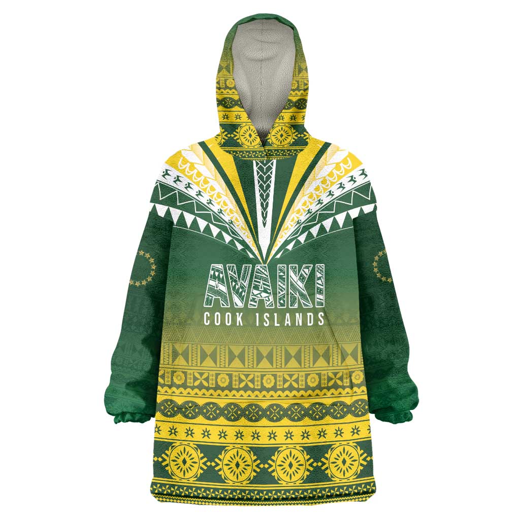 Cook Islands Rugby Custom Wearable Blanket Hoodie Kuki Avaiki LT7 One Size Yellow Green - Polynesian Pride