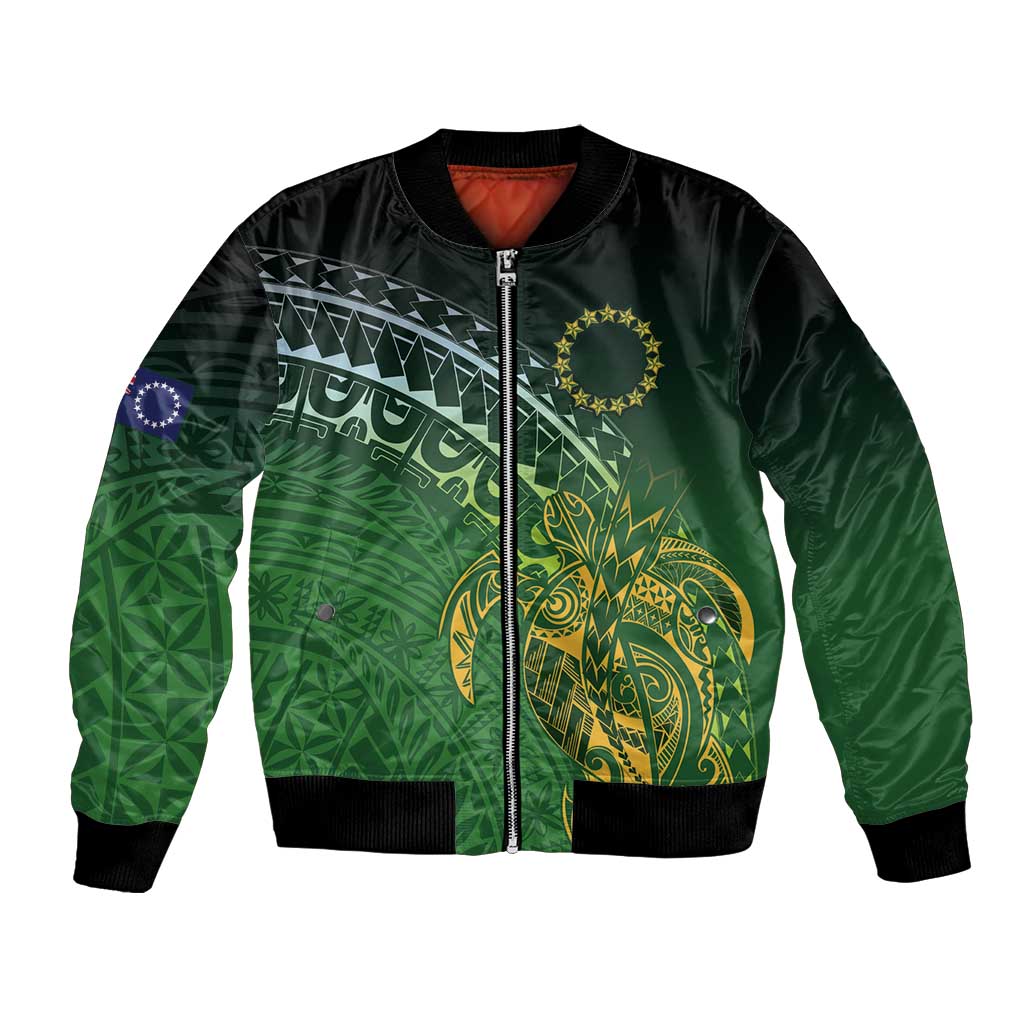 Cook Islands Rugby Kuki Avaiki Bomber Jacket Tribal Turtle LT7 Unisex Dark Green - Polynesian Pride