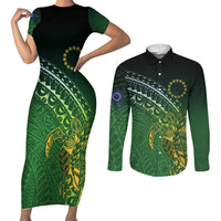 Cook Islands Rugby Kuki Avaiki Couples Matching Short Sleeve Bodycon Dress and Long Sleeve Button Shirt Tribal Turtle - Polynesian Pride