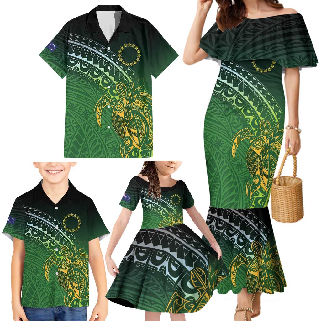 Cook Islands Rugby Kuki Avaiki Family Matching Mermaid Dress and Hawaiian Shirt Tribal Turtle - Polynesian Pride