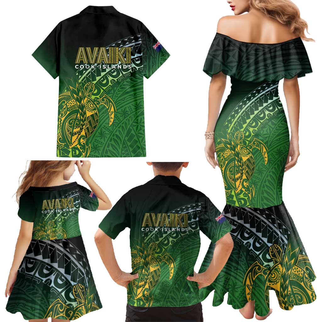 Cook Islands Rugby Kuki Avaiki Family Matching Mermaid Dress and Hawaiian Shirt Tribal Turtle - Polynesian Pride
