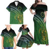 Cook Islands Rugby Kuki Avaiki Family Matching Off Shoulder Maxi Dress and Hawaiian Shirt Tribal Turtle - Polynesian Pride