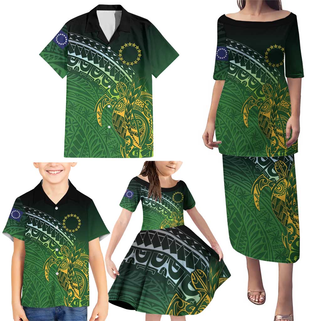 Cook Islands Rugby Kuki Avaiki Family Matching Puletasi and Hawaiian Shirt Tribal Turtle LT7 - Polynesian Pride
