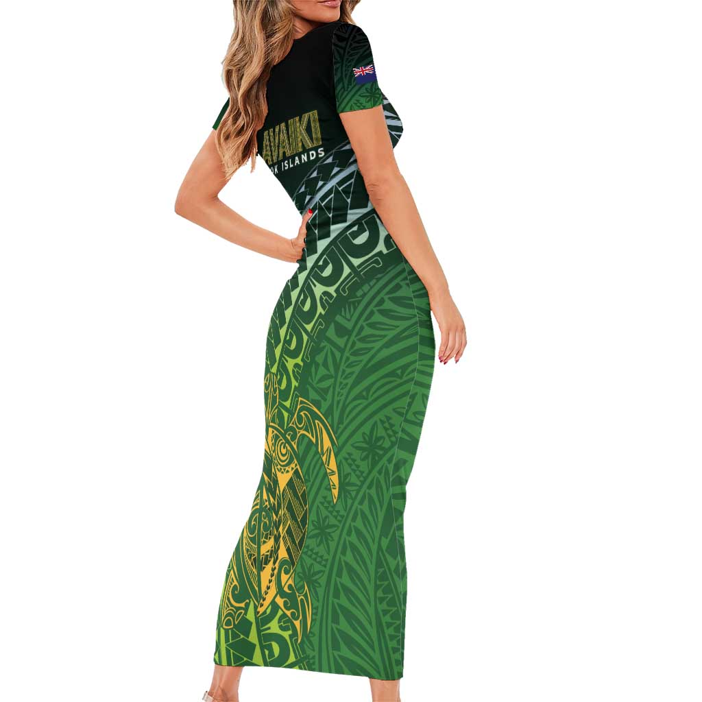 Cook Islands Rugby Kuki Avaiki Family Matching Short Sleeve Bodycon Dress and Hawaiian Shirt Tribal Turtle - Polynesian Pride