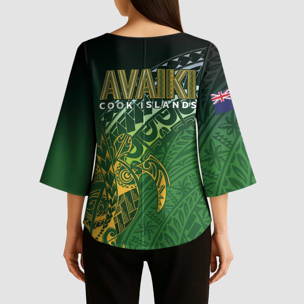 Cook Islands Rugby Kuki Avaiki Kimono Sleeve Blouse Tribal Turtle - Polynesian Pride