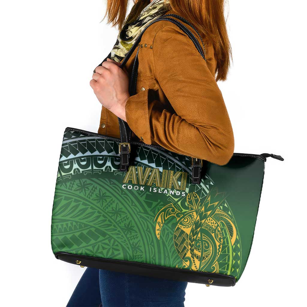 Cook Islands Rugby Kuki Avaiki Leather Tote Bag Tribal Turtle LT7 Dark Green - Polynesian Pride