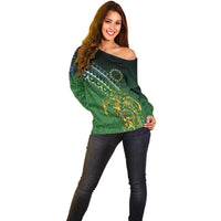 Cook Islands Rugby Kuki Avaiki Off Shoulder Sweater Tribal Turtle LT7 - Polynesian Pride