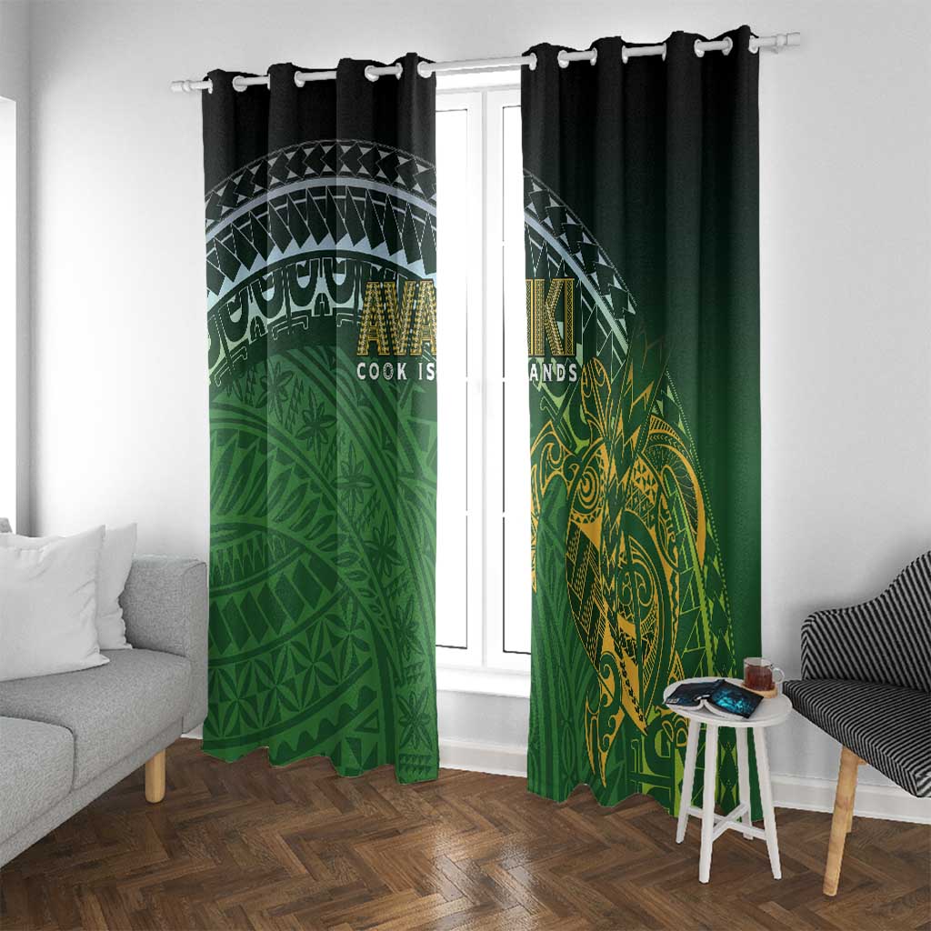 Cook Islands Rugby Kuki Avaiki Window Curtain Tribal Turtle LT7 With Grommets Dark Green - Polynesian Pride