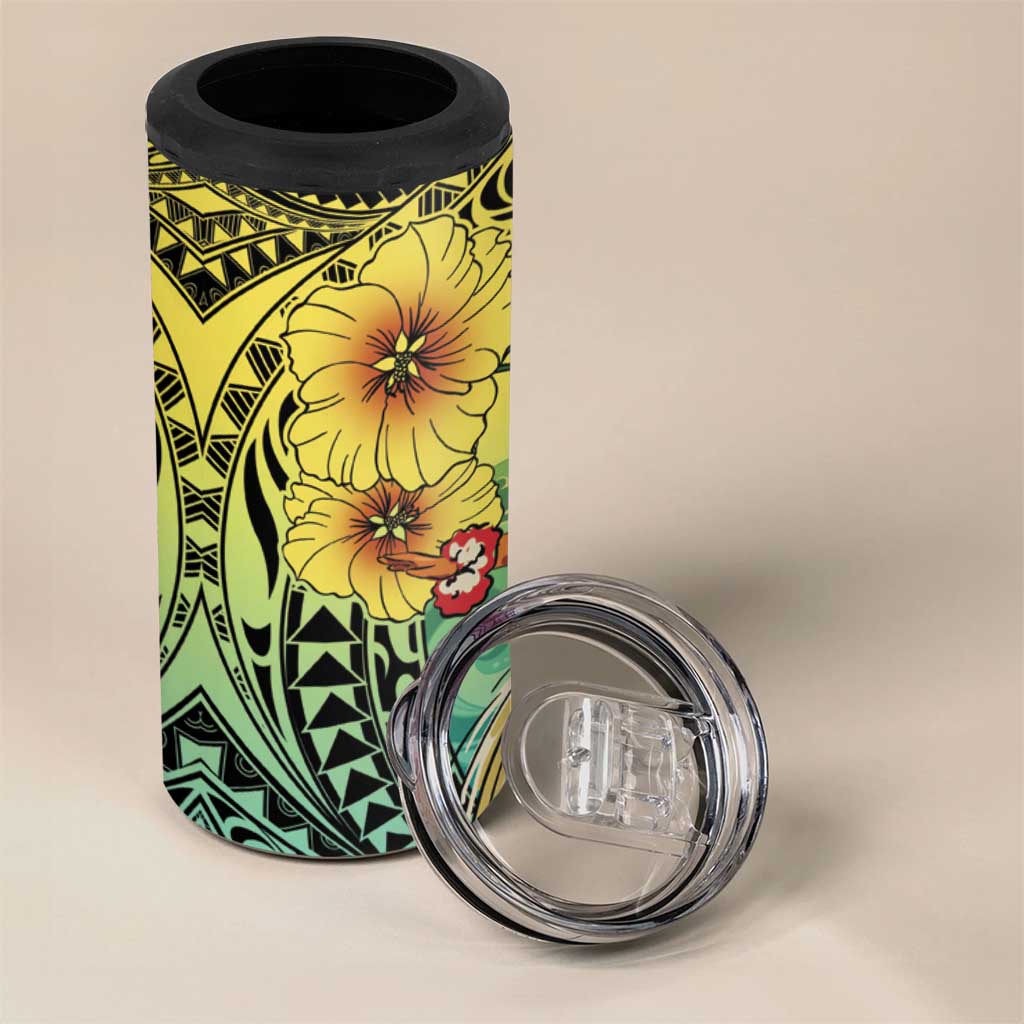 Honolulu Hawaii 4 in 1 Can Cooler Tumbler Ilima Plumeria with Hula Girl